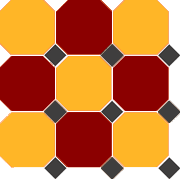 Керамогранит 4421/20 OCT14-B Brick Red 20 Ochre Yellow 20 Octagon/Black 14 Dots 30x30 см