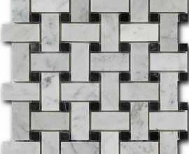 Мозаика Bianco Carrara + Nero Marquina 3*6*1 30,5*30,5