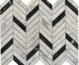 Мозаика PIX287 Bianco carrara, Spider Green из мрамора полированная 307х286x8